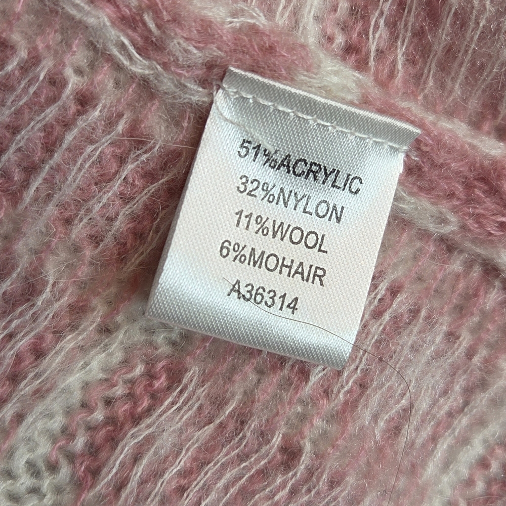 Appleseed’s Mohair Wool Blend Cardigan Pink Cream Check Open Front Small - Picture 5 of 5